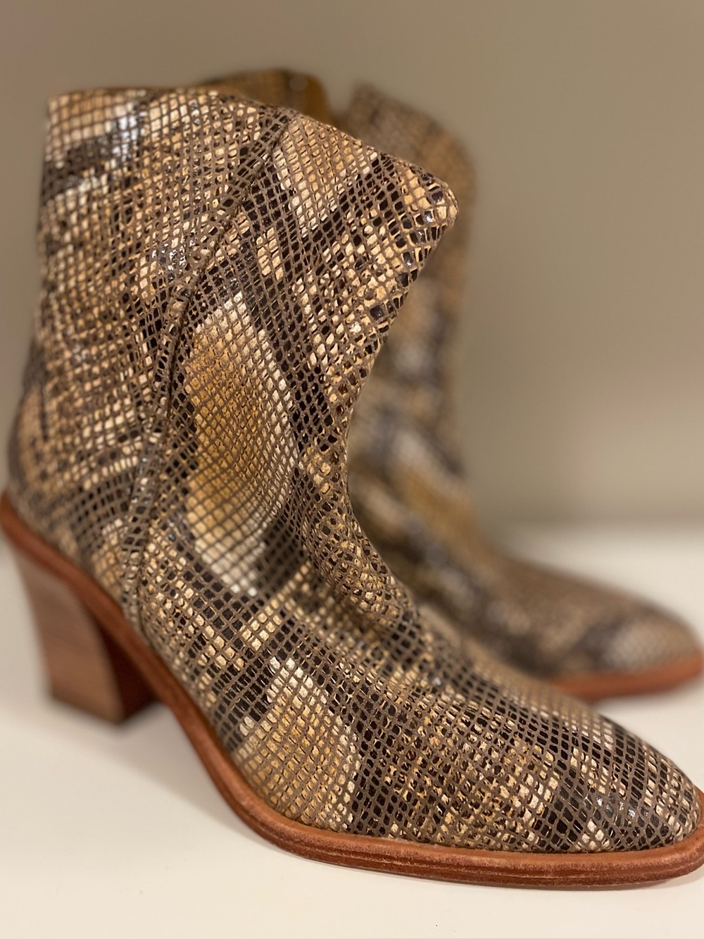 Free People Barclay Snake-Print Ankle Boots